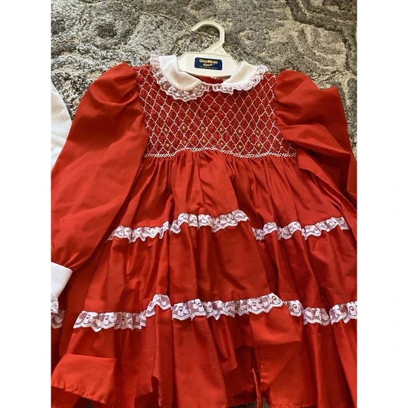 Vtg Polly Flinders Girls Sz 3T Smocked Dress Holiday Christmas Red White - Picture 3 of 6